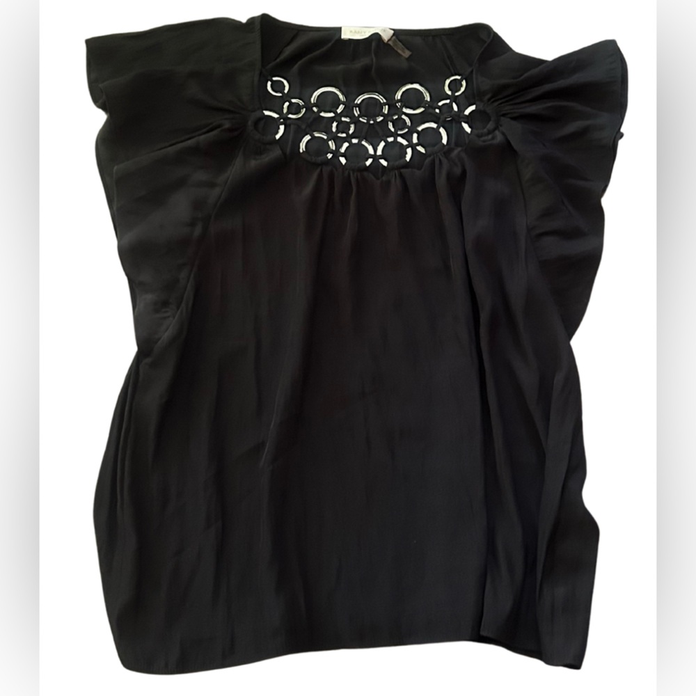 Ramy Brook Flutter Sleeve Metal Ring Neck Detail Top | Black | Size XS